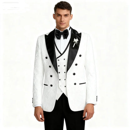 Costume de mariage floral 3 pièces pour homme – Veste croisée avec gilet, revers de costume pointus, tenue de mariage élégante pour homme