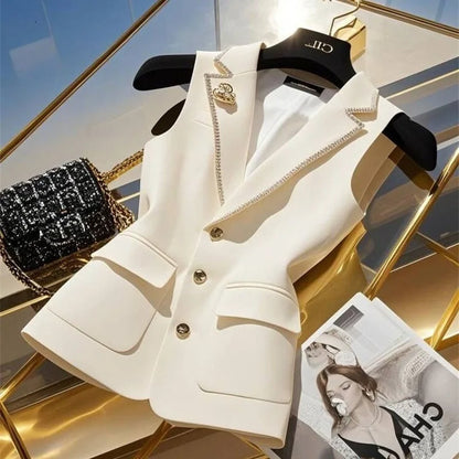 2025 Spring Autumn Women's Suit Vest New Fashion Single Breasted Sleeveless Jacket Female Waistcoat Casual Tops Chaleco Mujer