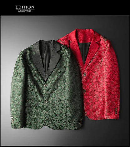 Luxury Vintage Jacquard Suit Jacket Men High Quality Casual Business Social Formal Jackets Banquet Party Host Wedding Blazers