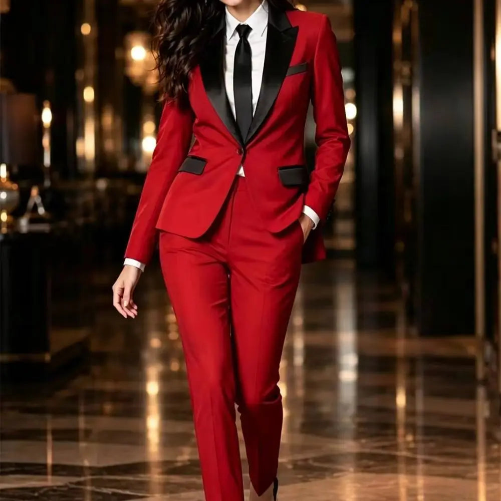 Women's Slim Fit 2pcs Suit Fashion Style Blazer Pants Set Female Outfit for Party Wedding Prom Evening Dress Lady Clothes