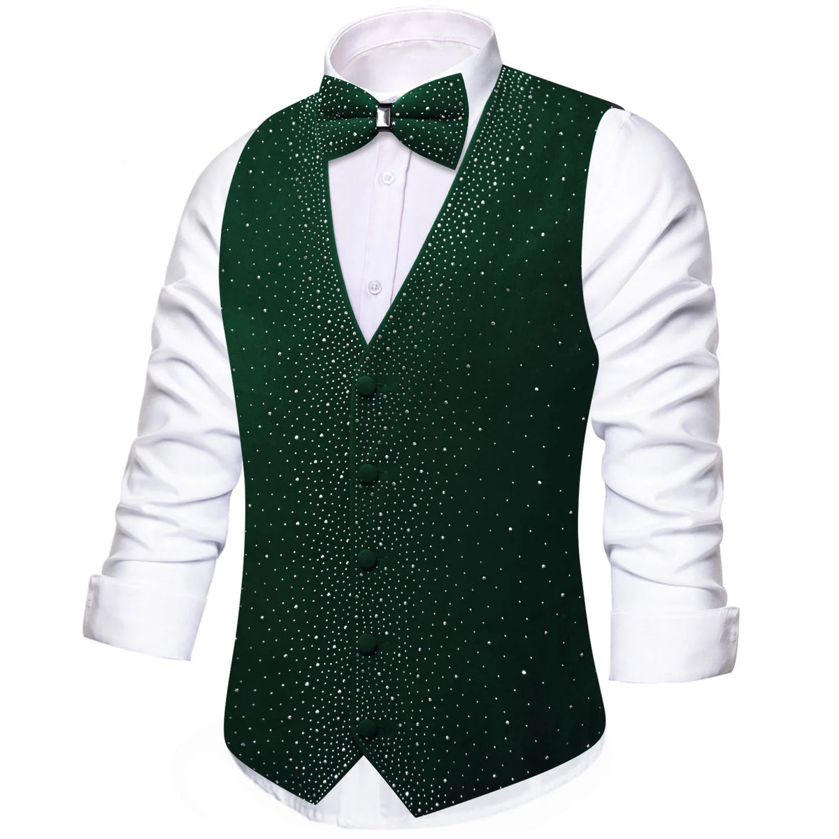 Men's Sequined Suit Vest & Bow Tie 3-Piece Set Black Green Red for Weddings & Evening Parties