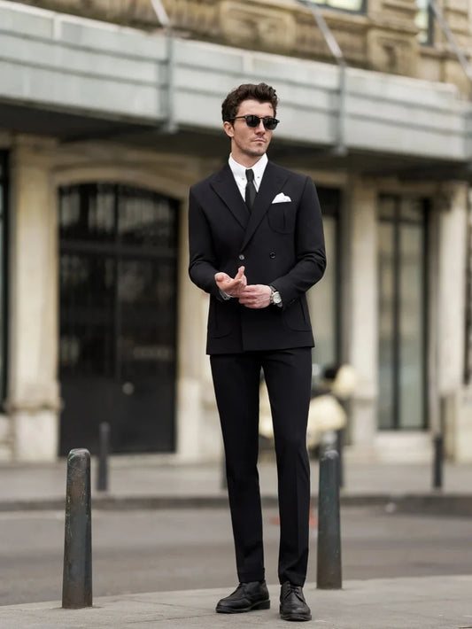 Formal Black Slim Fit Business Suit Set For Men Elegant Double Breasted Tuxedo 2 Pieces Customized Men's Suits Wedding Party