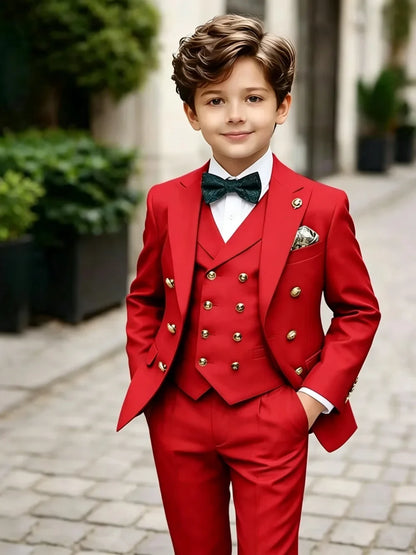 3 Pieces Boys Homecoming Suit Set 3 Pieces Banquet Party Wear Classic Peak Lapel Kids Slim Fit Tuxedo Wedding Ring Bearer Outfit