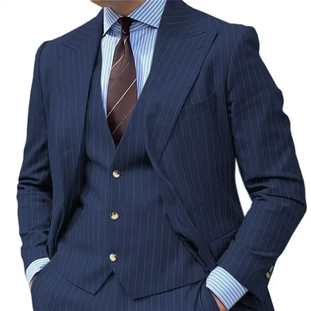 Classy Wedding StripeTuxedos Suits Slim Fit Bridegroom For Men 3 Pieces Groomsmen Suit Male  Formal Business (Jacket+Vest+Pants)