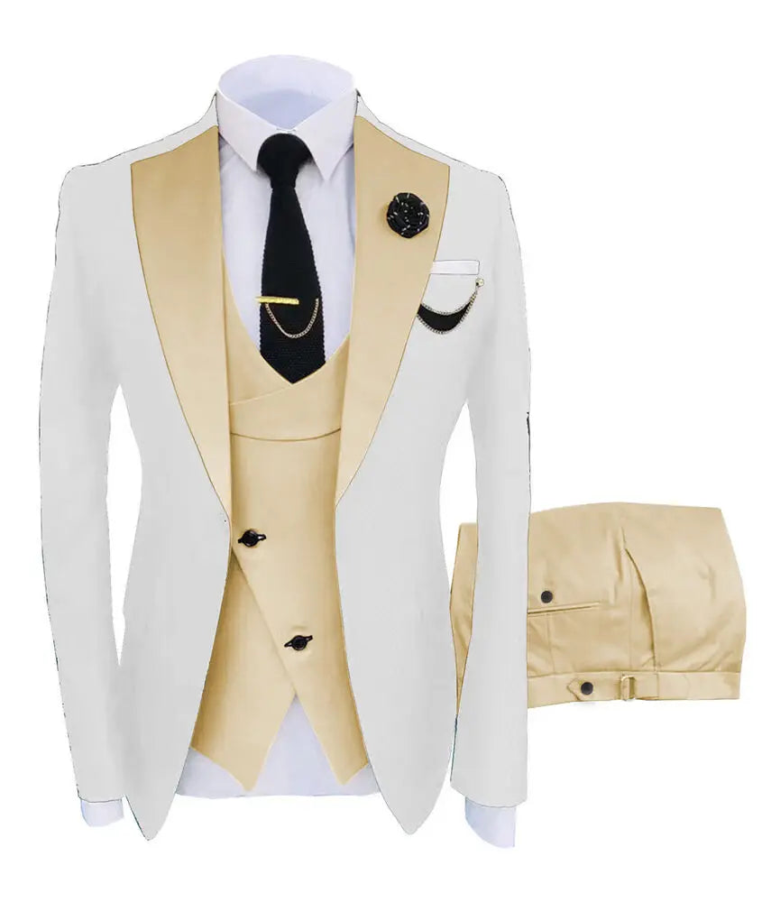 Men Coat Business Formal Slim Fit Suit Costumes Pour Homme Set Party Vest Pants Wedding 3pcs Blazer Verde Hombre Terno Masculino