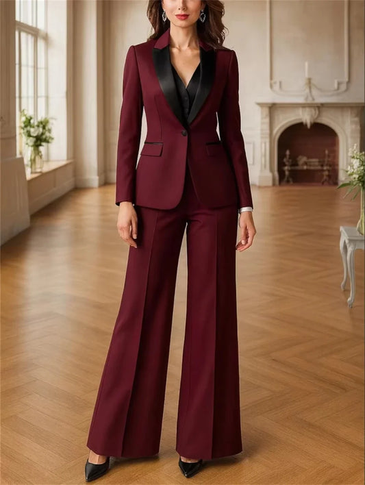 Burgundy Women's Suits 3 Piece Suit Official Outfits Formal Event Wear Women's Business Set Jacket+Vest+Pant