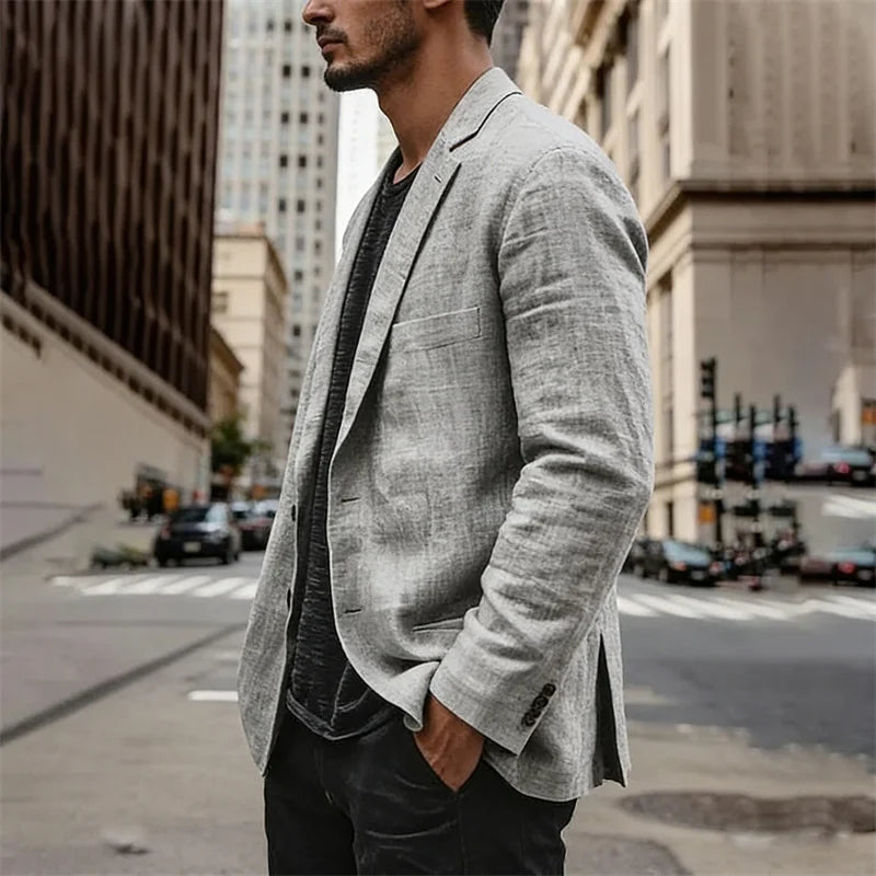 Men's Lightweight Linen Blazer Casual Slim Fit Notch Lapel Two Button Jacket for Summer Beach Wedding Business Daily Wear