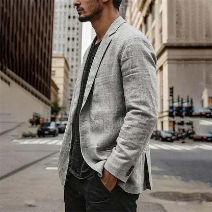 Men's Lightweight Linen Blazer Casual Slim Fit Notch Lapel Two Button Jacket for Summer Beach Wedding Business Daily Wear