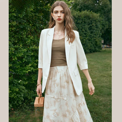 Formal Style Womens Blazers 2026 Spring Office Wear Solid Notched Collar Three Quarter Sleeve Outercoat G24CW89889