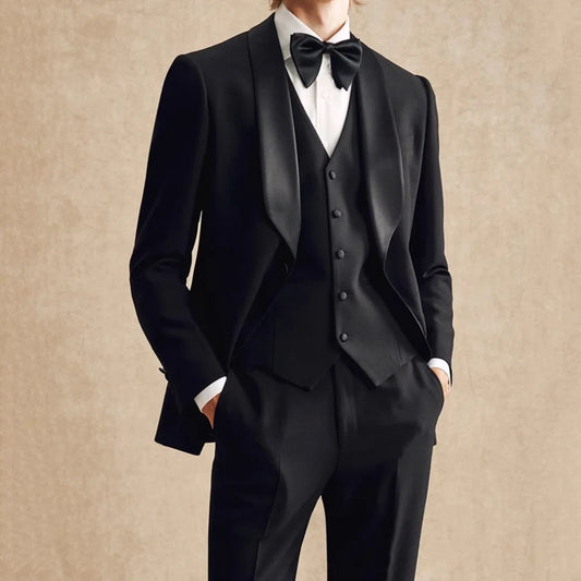 Men Suit 3 Pieces Black Single Button With Lapel For Wedding Banquet Party Prom Banquet Business Work Daily Jacket Vest Pants