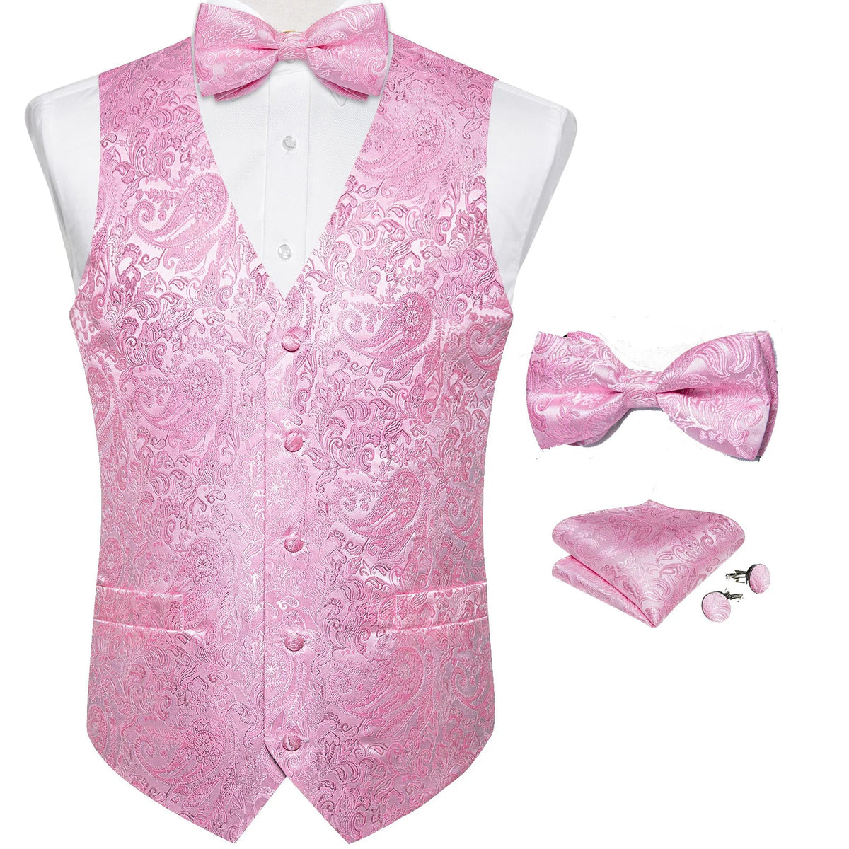 Men's Paisley Suit Vest with Bow Tie Set for Weddings and Formal Events