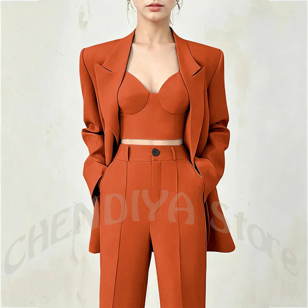 Business Casual Women's Suit Two Piece Peaked Lapel Stylish Double Breasted Formal Outfit Female Jacket Pants Customized