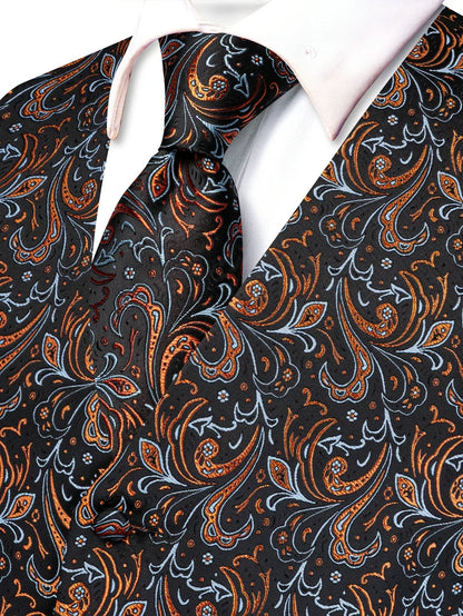 Men's Waistcoat Set Jacquard Floral Black Yellow Formal Wedding Tuxedo