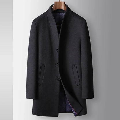 High-quality, Fashionable, Stylish, Versatile, for Banquets, Shopping, Trendy Business, Casual, Solid-color Men's Woolen Overcoa