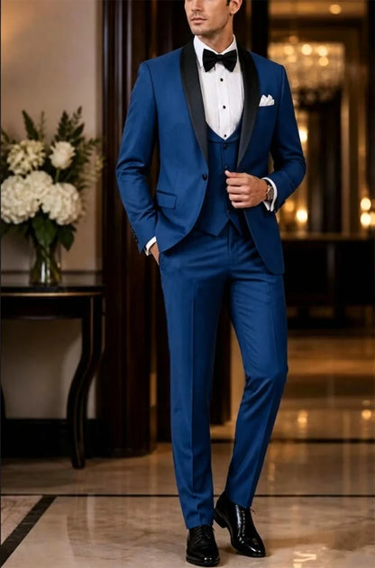 Costume Homme 3 Pièces Élégant Mariage Marié Smoking Formel Coupe Ajustée Tenue Sur Mesure Costumes pour Homme (Veste+Gilet+Pantalon)