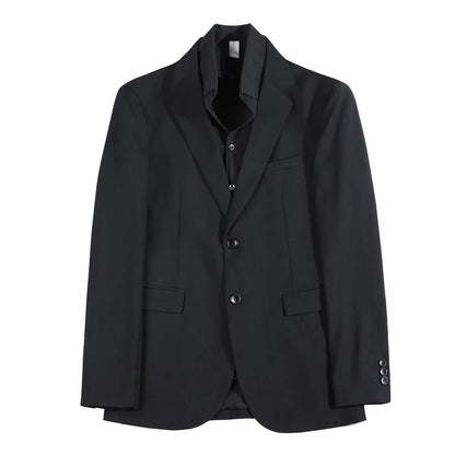 Removable Shirt Fake Two Suit Coats Men Spring Autumn Korean Slim Fit Business Casual Suit Coat Formal Social Party Prom Tuxedos