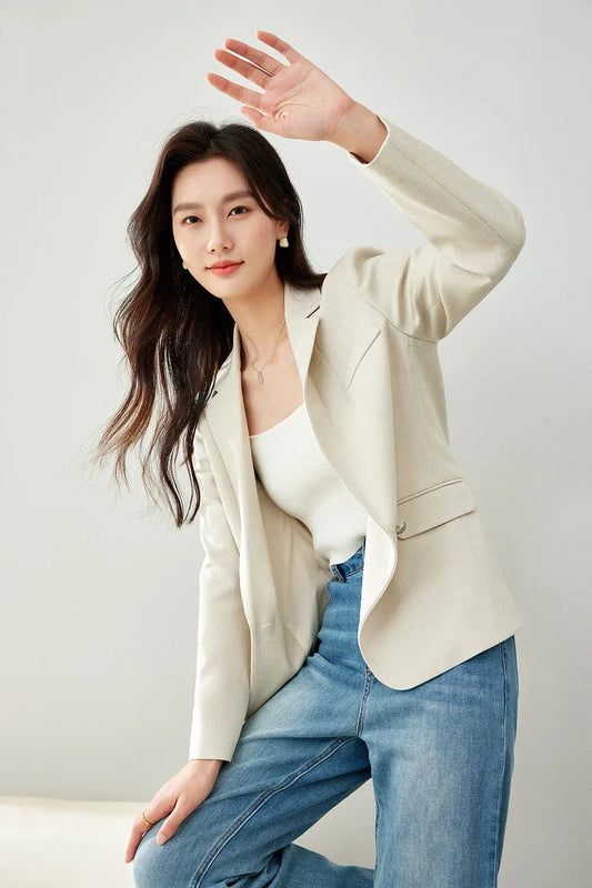 Office Lady Elegant Blazers Jackets for Women 2026 Autumn Business Work Shoulder-pad Breathable Soft Tailored Coat M5956