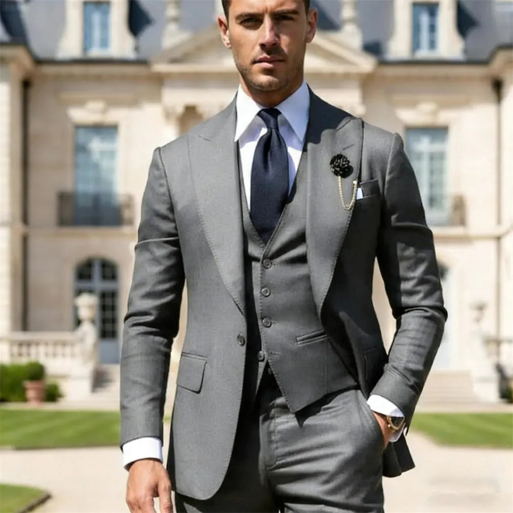 Men's 3-Piece Slim Fit Suit – Jacket, Vest & Pants for Weddings & Formal Events
