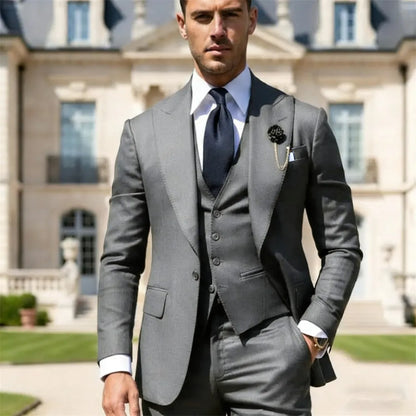 Men's 3-Piece Slim Fit Suit – Jacket, Vest & Pants for Weddings & Formal Events