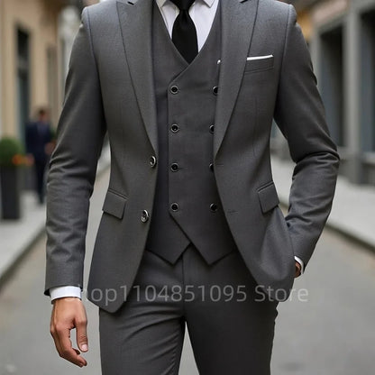 High Quality Men Wedding Suits Fashion Male Business Social Dance Party Dress Peak Lapel Blazers Pants with Vest for Party Prom