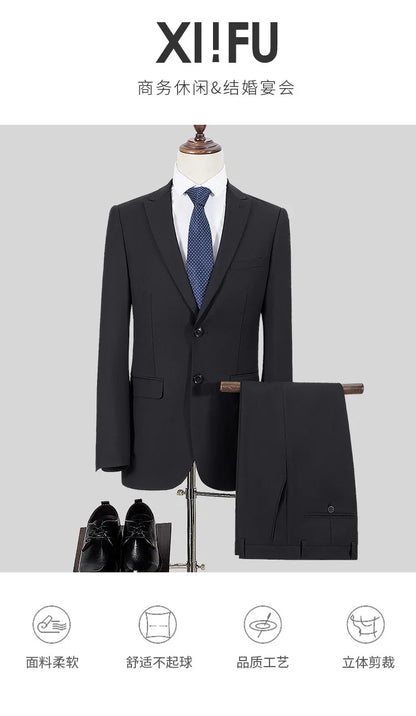 Men's Slim Fit Single Breasted Suit – Casual & Formal Two-Piece Set for Weddings & Business