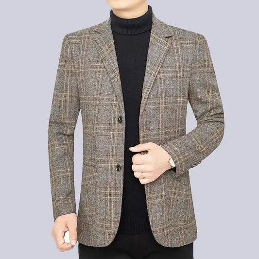 Men's Blazer Lightweight Single Breasted Smart Casual Jacket for Middle-Aged Men – Coffee & Grey