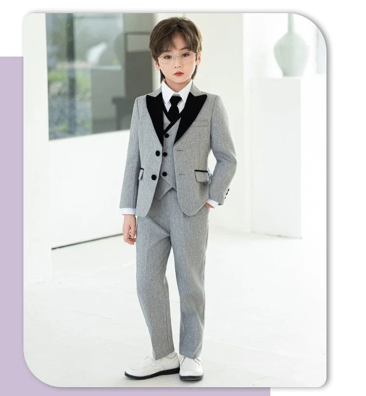 Boys Fashion Blazer Jacket Waistcoat Pants Wedding Suits Kids Morning Coat Formal Dress Children Tuxedos Toddler Clothes Sets