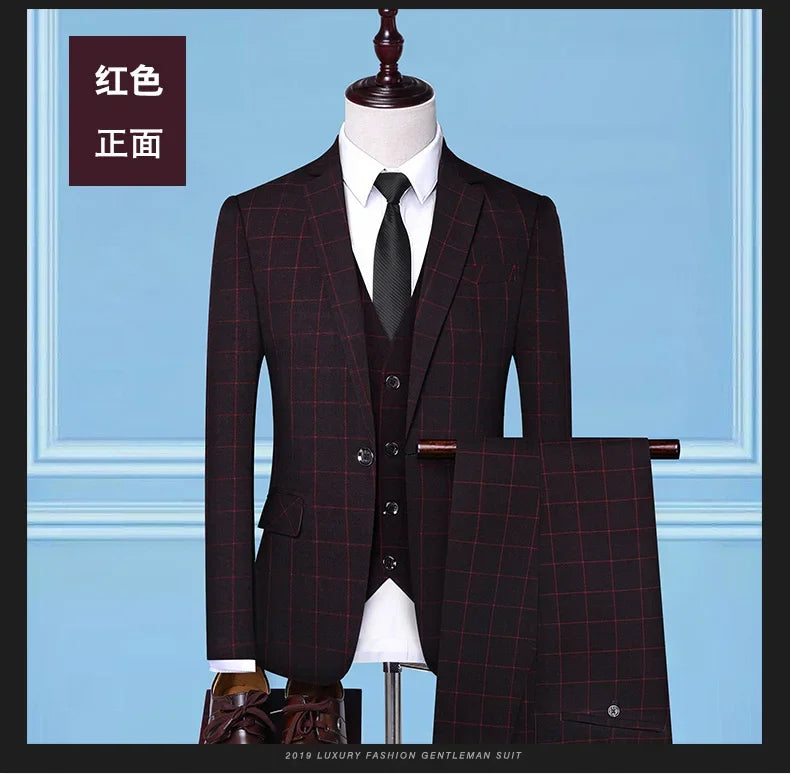 Men's 3-Piece Suit Slim Fit Blazer Vest Trousers Smart Casual Business Formal