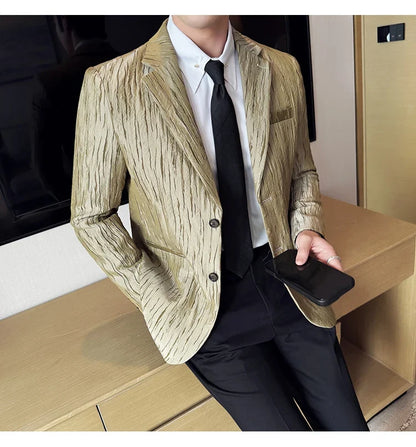 Korean Trend 3D Pleated Suit Jacket for Men Wedding Groom Business Dress Jacket Casual Banquet Party Host Blazer Masculino