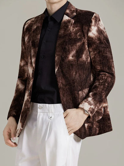 Autumn Korean Slim Fit Suit Jacket for Men Tie Dye Chenille Fashion Casual Suit Jacket Warm Business Social Formal Men Blazers