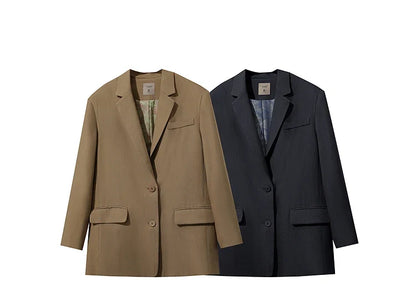 Women's Jacket 2025 Autumn New Commuter Elegant Solid Loose Top Women Long Sleeves Single Breasted Blazer Ladies 12553060