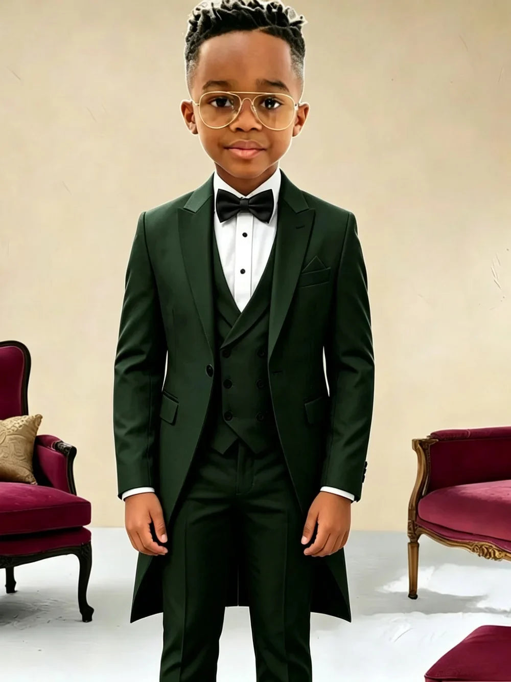 New Boys Long Jacket Vest Pants 3 Pieces Suits Piano Performance Wear Classy Peak Lapel Kid Slim Fit Suit Set For Wedding