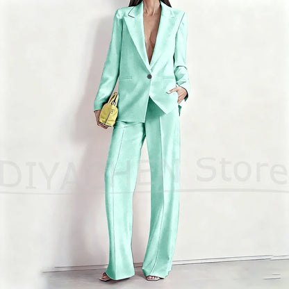Women's Suit Set Peak Lapel One Button Blazer and Wide-Leg Pants Fashion Formal Casual Party Office Stylish Pants Sets Two Piece