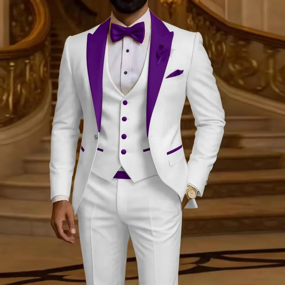 Costume 3 pièces pour homme Coupe ajustée Revers cranté Smoking de marié Garçon d'honneur Mariage Blazer Gilet Pantalon Ensemble Tenues pour hommes