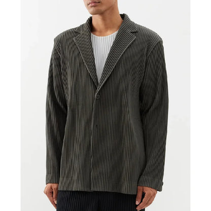 Men's Miyake Pleated Style Blazer Jacket Japanese Casual Stretch Slim Fit Business Office Fashion Luxury Wrinkle Resistant Coat