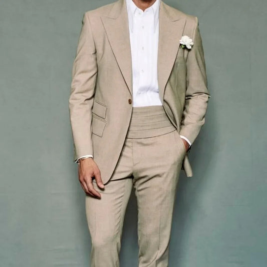 Latest Coat Pant Designs Beige Ivory Wedding Suits Slim Fit 2 Piece Formal Tuxedo Custom Style Groom Men Suits Terno Masculino
