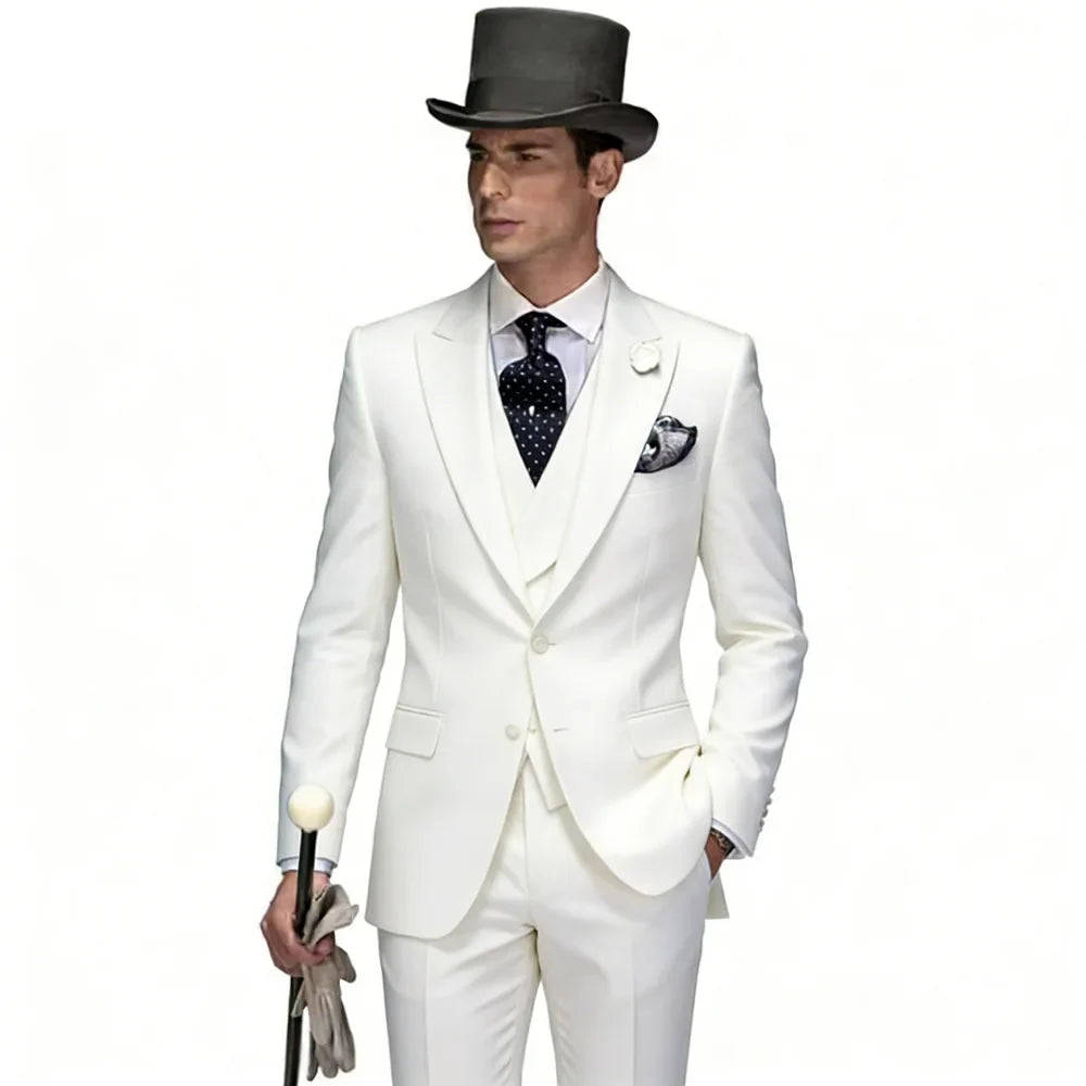Men's Casual Lapel Smoking Slim Fit Wedding Suit Single-Button Blazer Vest Pant Party Festive 3-Piece Men Suit Set