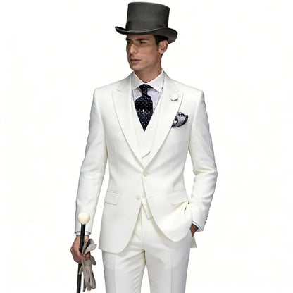Men's Casual Lapel Smoking Slim Fit Wedding Suit Single-Button Blazer Vest Pant Party Festive 3-Piece Men Suit Set