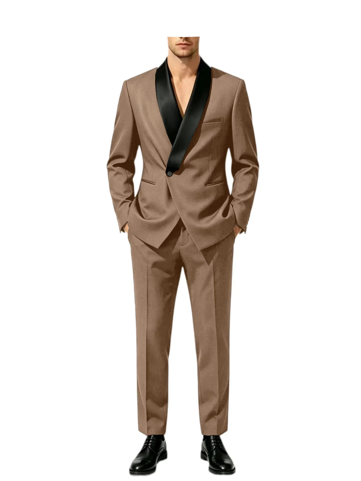 Men's Slim Fit Tuxedo Suit with Black Satin Shawl Lapel – 2-Piece Blazer & Pants for Wedding, Prom & Formal Events