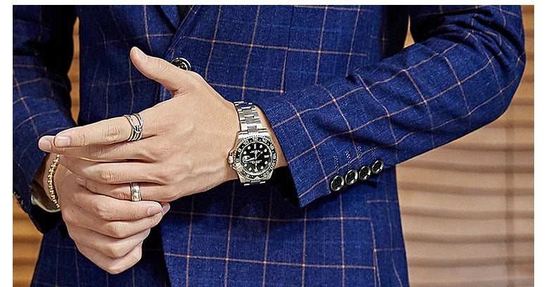 Men's Plaid Smart Casual Blazer Slim Fit Single Button Suit Jacket for Wedding & Business