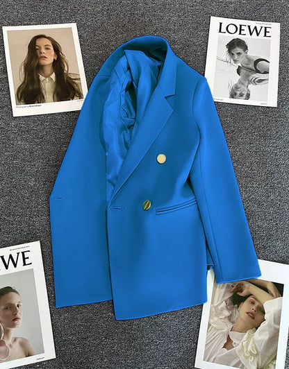 Women's Spring Autumn 2026 Commuter Style Small Suit Jacket Double Row Buttons White Versatile Polyester Fiber Fashion