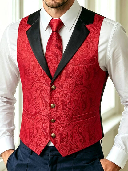 Men's Jacquard Paisley Vest Single Breasted Waistcoat with Bowtie — Formal Wedding & Party Suit Vest