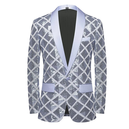 Fashion Men's Wedding Banquet Prom Evening Party Suit Jacket Pink Red Sequins Single Button Slim Tuxedo Blazers for Singer Host