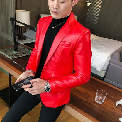 Thin Leather Man Suits and Blazers Simple Breasted Clothing Handsome Classic Menswear High Quality Coats Casual Jacket for Men