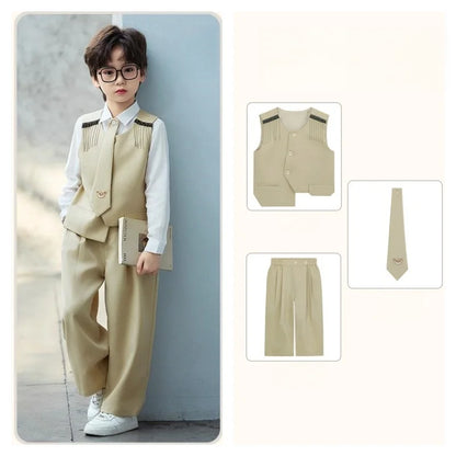 Children's New Chinese Style Clothing Set Fower Boys Baby's First Birthday Party Dress Kids Host Catwalk Performance Costume