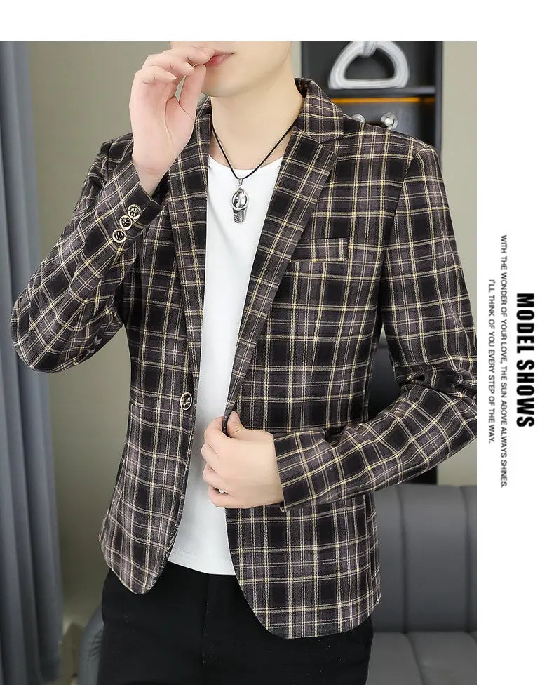2026 Blazer Outdoor Men's Checked Fashion Business Trend Wedding Slimming Gentleman Casual Korean Travel High Formal Wear Blazer