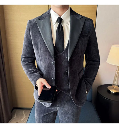 Men's Slim Fit 3-Piece Suit – Smart Casual & Wedding Formal Set