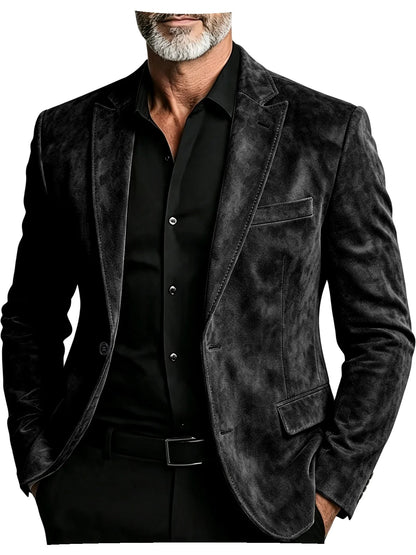 Luxury Men's Suede Blazer Notched Lapel Casual Business Sport Coat Slim Fit Gentleman Formal Wedding Office Suit Jacket Autumn