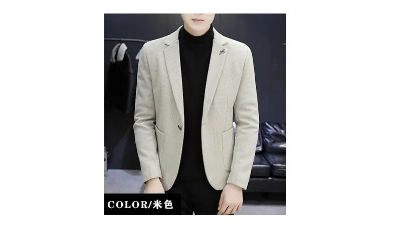 Blazer: An Outdoor Fashion Business Gentleman Pure Color Wedding Host Slim-fit Casual Korean-style Versatile Men Fleece Blazer