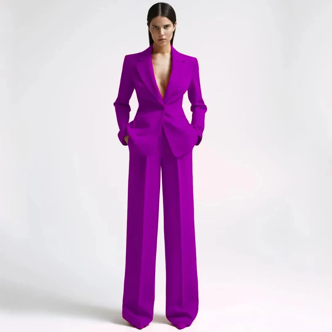 Women Suit 2 Pieces Red With Lapel Single Button For Wedding Party Business Work Daily Commute Casual Shopping Blazer And Pant